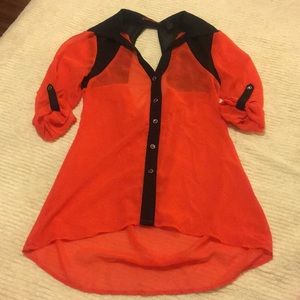 Chiffon red/black convertible sleeve top